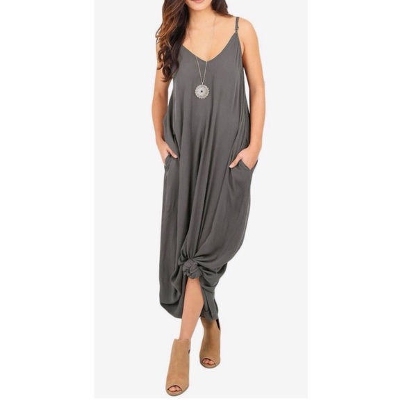 Brand New V-Neck Plus Size Maxi Dress Charcoal Gray Various - Picture 1 of 7